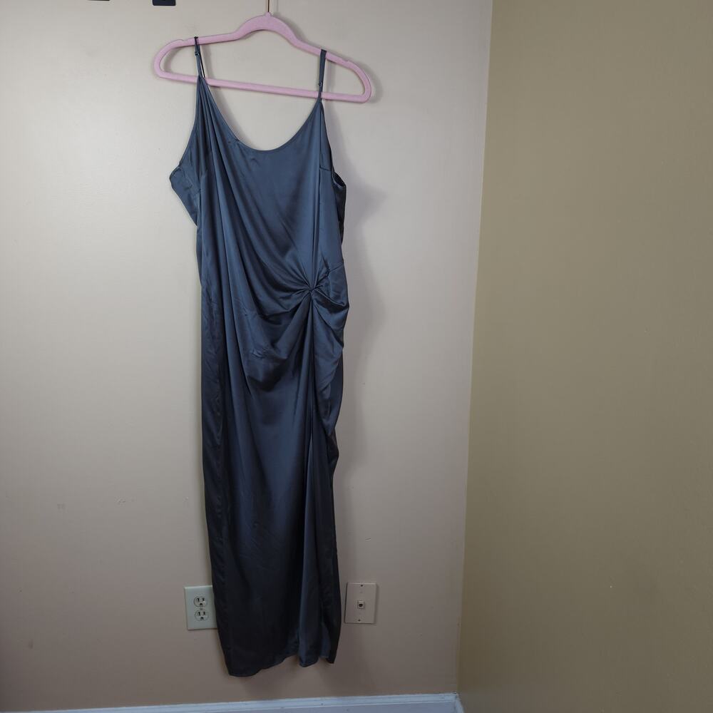 Skims High Slit Stretch Silk Slip In Gunmetal Size 4X